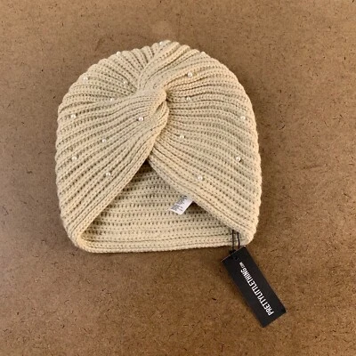 Turbante Pretty Little Thing para mujer talla única beige tejido adornado perla nuevo con etiquetas Foto 1 de 4