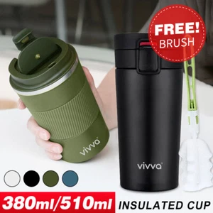 Coffee Mug Stainless Steel Double Wall Leakproof Travel Cup Insulated Reusable - Picture 1 of 54