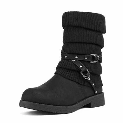 Botas de neve femininas inverno meia panturrilha quente pele sintética forrada sapatos tamanho 5-11 EUA - Imagem 1 de 4