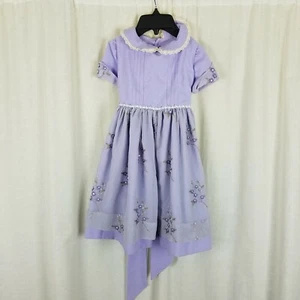 Vintage Handmade Weighted Embroidered Floral Dressy Twirl Dress Girls 6 Lavender - Picture 1 of 7