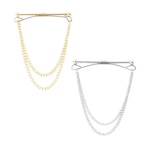 Men Metal Tie Bar Clip Pin Chain Wedding Party Formal Necktie Shirt Jewelry - Picture 1 of 16