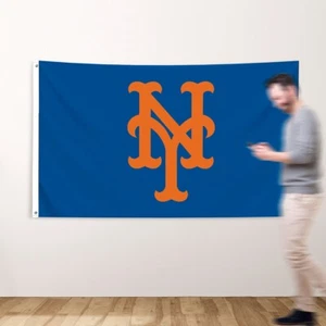 New York Mets Flag 3x5 FT Banner MET Logo Grommets US Seller FREE Shipping - Picture 1 of 14