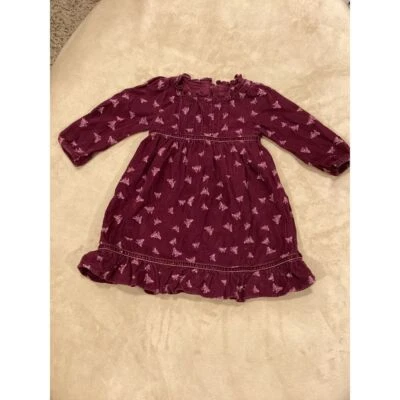 Vestido Pana Estampado Mariposa Borgoña Vintage Baby Gap Talla 12-18 Meses Foto 1 de 4
