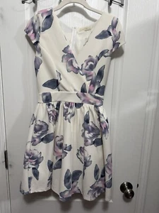 Just Me Lavender Floral A-line Party Dress Women’s Sz S Surplice Neck Preppy NWT - Picture 1 of 20