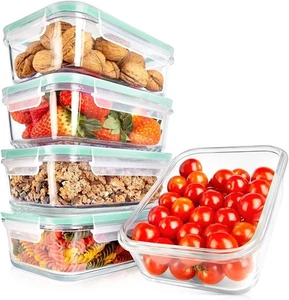 NutriChef 10-Piece Superior Glass Food Storage Set 5 Containers 5 LockLid Green - Picture 1 of 7