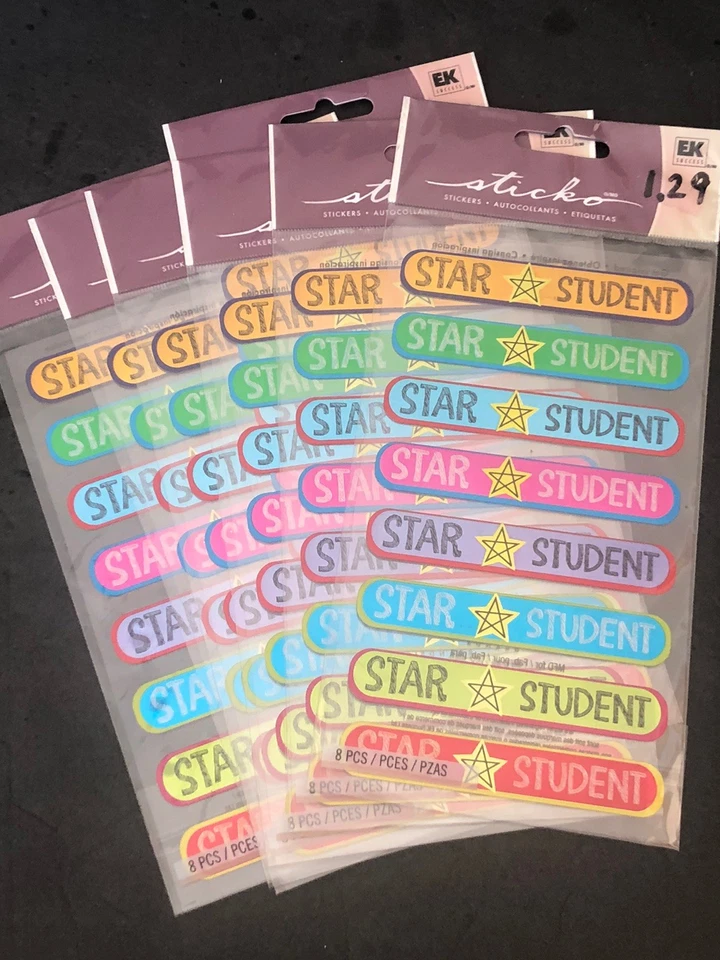 Lot Of 7 Sticko STAR STUDENT Repeat Metallic Stickers EK Success - Image 1 of 4