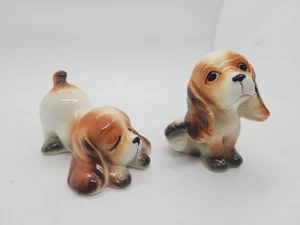 Zwei Vintage Porzellan Spaniels braun & weiß Welpen Hund - Bild 1 von 6