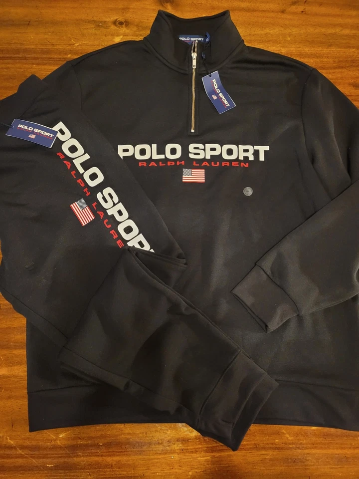 Ralph Lauren Polo Deportivo Vintage Cuarto Cremallera Pullover y Jogger Combo SeT Negro Foto 1 de 1