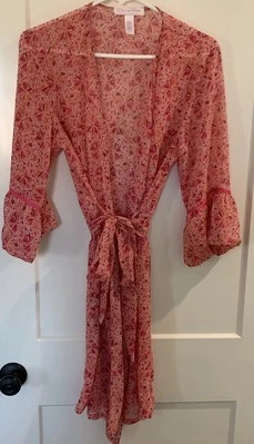 复古 Oscar De La Renta 女式粉色标签花卉透明长袍小号 — 第 1/4 张图片