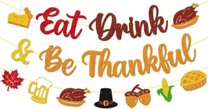 Thanksgiving Party Decoration Eat and Be Thankful Banner Thankful Backdrop Fall - Picture 1 of 7
