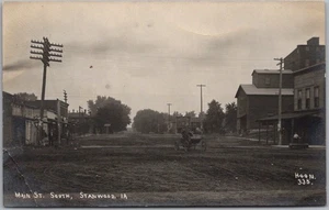 STANWOOD Iowa RPPC Real Photo Postcard "MAIN STREET SOUTH" Downtown 1909 Cancel - Picture 1 of 2