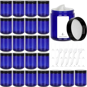 24 Pack 8Oz Blue Glass Jars with Black Plastic Lids, round Empty Cosmetic Jars f - Picture 1 of 12