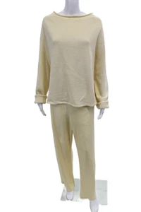 Shamask Womens Cotton Crew Neck Pullover Sweater Top Pants Set Yellow Size L 2 - Picture 1 of 9