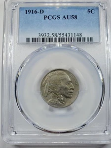 1916 D Buffalo Nickel PCGS AU58 EVERYMAN SET  - Picture 1 of 4