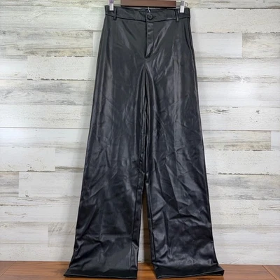 Pantalones Zara imitación cuero pierna ancha cintura alta pantalones negros talla pequeña 27x32 Foto 1 de 4