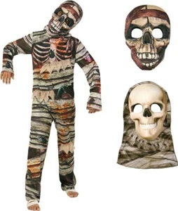Mumie Kostüm + 2 Masken für Kinder Jungen Mädchen Horror Halloween Mumiekostüm - Bild 1 von 6