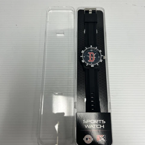 Men Sport Watch Boston Red Socks Sharp looking  Black Strap Rotating Bezel Shock Cover