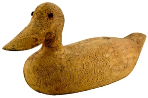VTG Solid Wood Duck Decoy, Rough Natural Wood Finish with Glass Eyes, 15 1/2"L - Picture 1 of 13