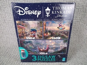 Disney Thomas Kinkade Jigsaw Puzzle 3 Pack Tangled Aladdin Mickey/Minnie - Picture 1 of 3