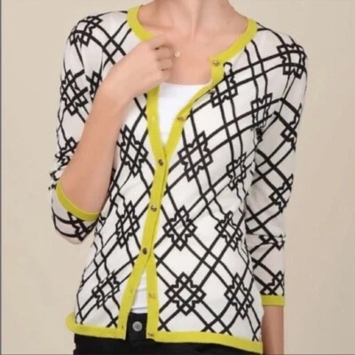 SPARTINA 449 SEVEN OAKS CÁRDIGAN SUÉTER TALLA XS NEGRO BLANCO LANA MERINO USADO EN EXCELENTE ESTADO Foto 1 de 4