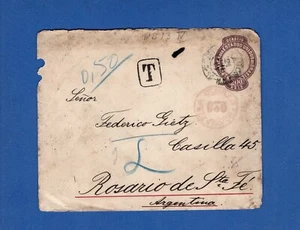 BRAZIL, 1897, POSTAL STATIONERY TO ARGENTINA (ROSARIO) W/TAX, VF - Picture 1 of 2