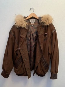 Vintage J. Percy for Marvin Richards Fur Brown Leather Jacket, USA ~ Size M - Bild 1 von 6
