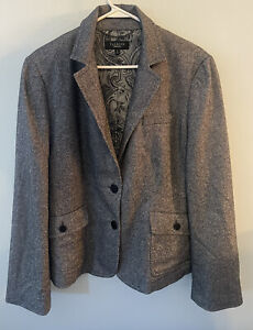 Talbots Collection Womens L/S Wool Blend Blazer Jacket Size 14 Black & White