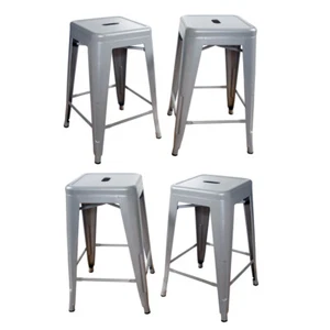 Amerihome BS24SLVRSET Loft Silver 24 Inch Metal Bar Stool - 4 Piece - Picture 1 of 5