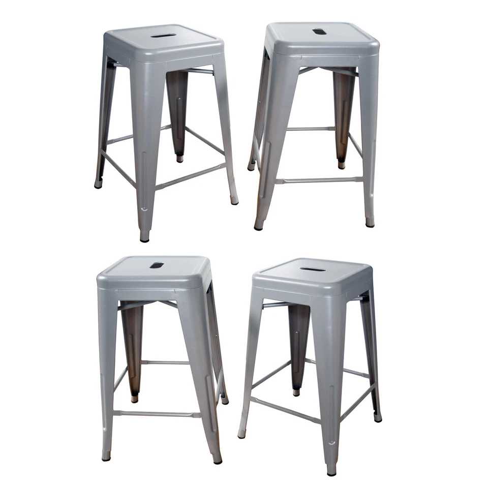 Amerihome BS24SLVRSET Loft Silver 24 Inch Metal Bar Stool - 4 Piece - Image 1 of 4