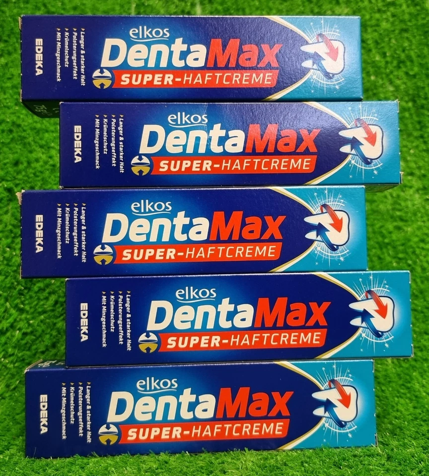 (52€/kg) 5x Elkos DentaMax Super Haftcreme 75g Maxitube Krümelschutz Versand 0€