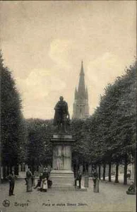 Bruges Brugge Brügge Belgien s/w AK ~1910 Place et statue Simon Stévin Denkmal - Picture 1 of 2