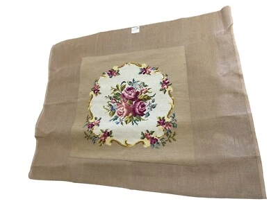 Vintage Finished Needlework Floral Tapestry Chair Seat Pillow Cover Fabric Panel - Image 1 of 4