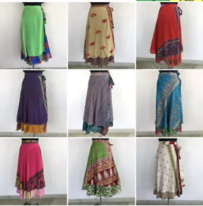 Indian Reversible Skirts Beach Warp Skirt Silk Sari Magic Wrap Around Party Wear - Picture 1 of 17