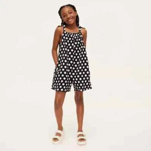 Size XS - Girls Polka Dot Linen Tie Shoulder Romper kate spade Target Black NWT - Picture 1 of 5