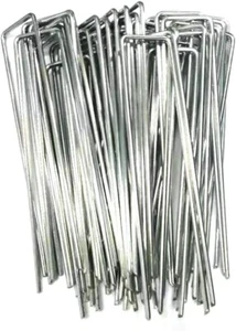 50 PACK GALVANISED U PINS GROUND GARDEN MEMBRANE FABRIC HOOKS PEGS STAPLES UK - Picture 1 of 1