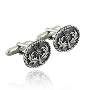 Sterling Silver Scottish Thistle Cuff Links - One Pair, 18mm W x 14mm - Picture 1 of 8