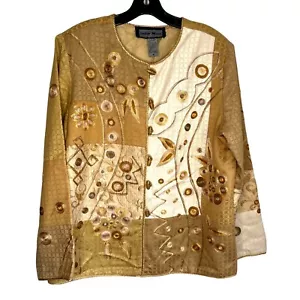 Chaqueta Blazer Artístico Bordada Indigo Moon Patchwork Mujer Talla M - Imagen 1 de 6