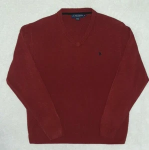US Polo Assn Sweater Men's XL Red Maroon V-neck Pullover Tight Knit Long Sleeves - Picture 1 of 7