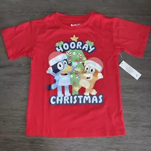 Bluey Hooray Christmas Girls Boys Graphic Crew Neck Short Sleeve T-Shirt XS 4/5 - Picture 1 of 3