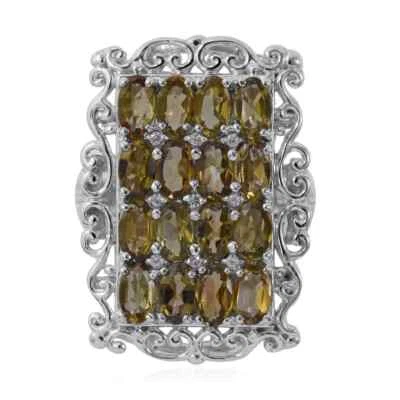 Anillo 3,85 tonos de turmalina amarilla y circón enchapado en platino talla 5 Foto 1 de 4