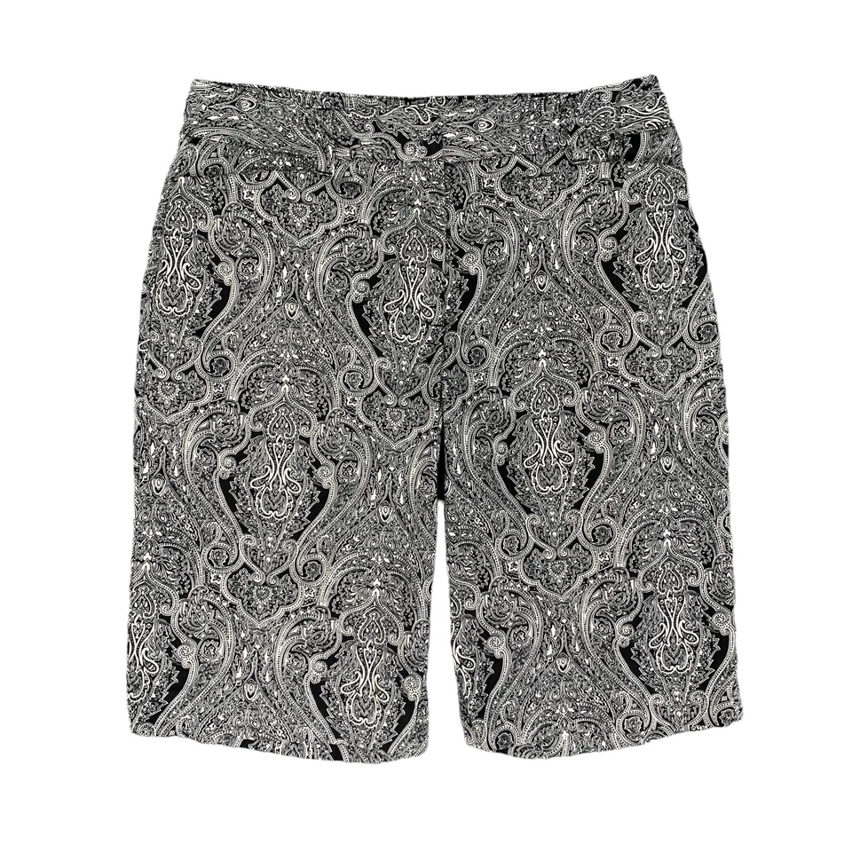 Pantalones Cortos Talbots Para Mujer 4 Negros Blancos Paisley Mezcla de Algodón Elastizados Pull On Bolsillos Foto 1 de 4
