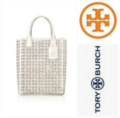 Bolso de Mano TORY BURCH Blanco Corte Láser Charol Bolso Shopper Piscina Playa Foto 1 de 4
