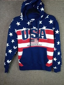 Joe's American Flag Hoodie Sweatshirt All over Print USA Washington DC Sz S  - Picture 1 of 8