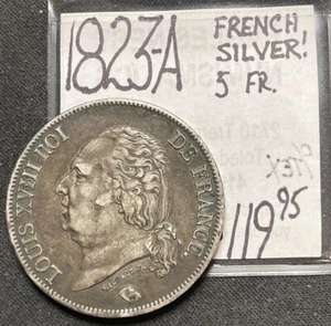 1823-A French Silver 5 Francs World Coin. ENN Coins - Picture 1 of 3