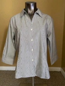 Jones New York Button Down Black mini Stripe Wrinkle Free - Non Iron Shirt Sz L - Picture 1 of 5