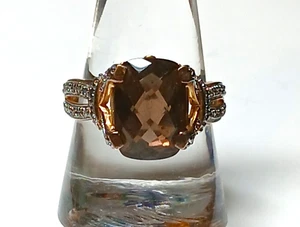 Rounded Princess Cut Smokey Topaz Ring Size 10 - Picture 1 of 4
