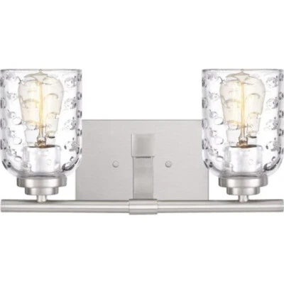 Bath Vanity Wall Light Quoizel Bubble Cut Glass 2-Light Brushed Nickel 14''W - Image 1 of 4
