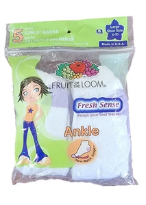 Fruit Of The Loom Girls Ankle Socks Fresh Sense Size 4-10 - MADE In U.S.A - Picture 1 of 1