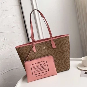 Borsa Coach donna rosa marrone reversibile F36658 con piccola borsa outlet nuova con etichetta - Foto 1 di 8
