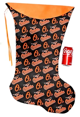 GIANT CHRISTMAS STOCKING MLB BALTIMORE ORIOLES PRINT, NEW HANDMADE USA - Image 1 of 2